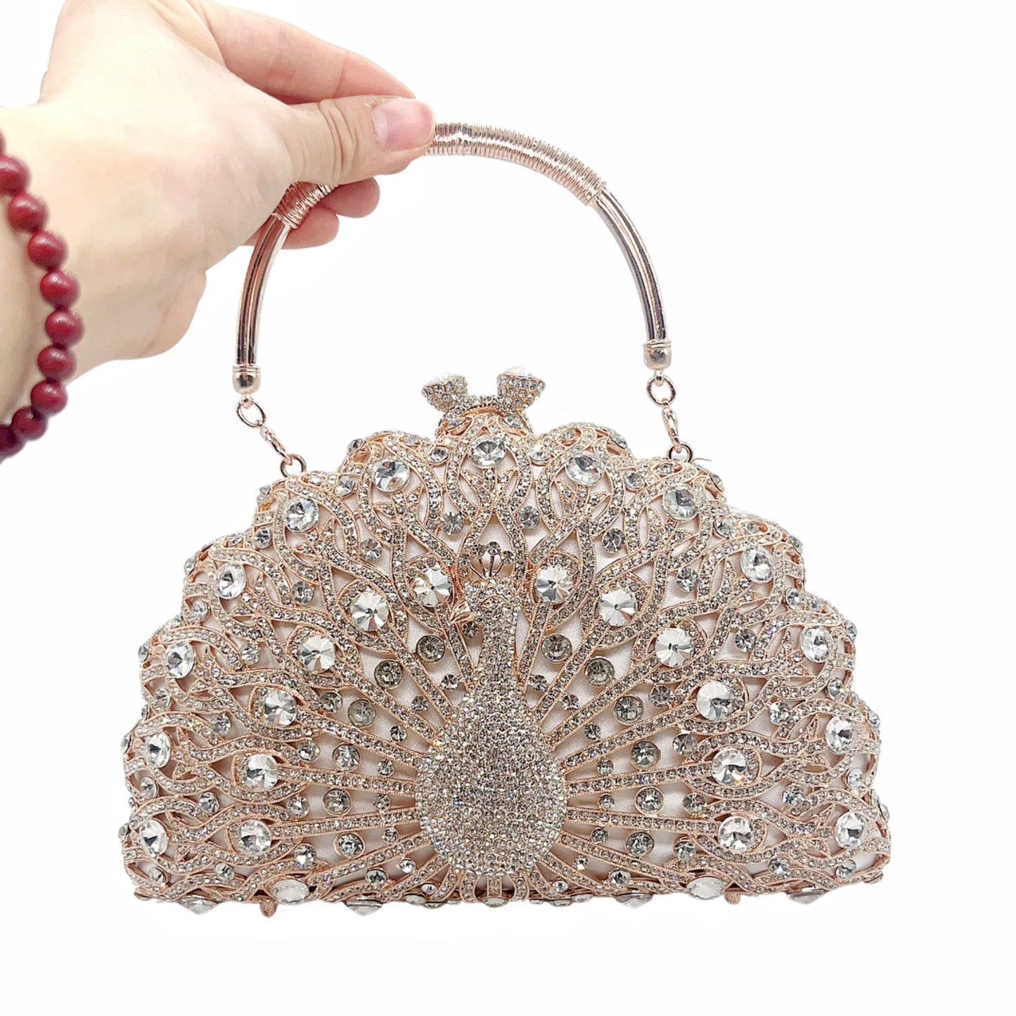 Women's Large Peacock Diamond Luxury Clutch Banquet Evening Bags
