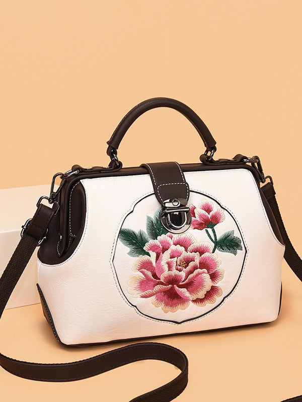Women's Cattle Leather Handmade Embroidered Han Clothing Bags