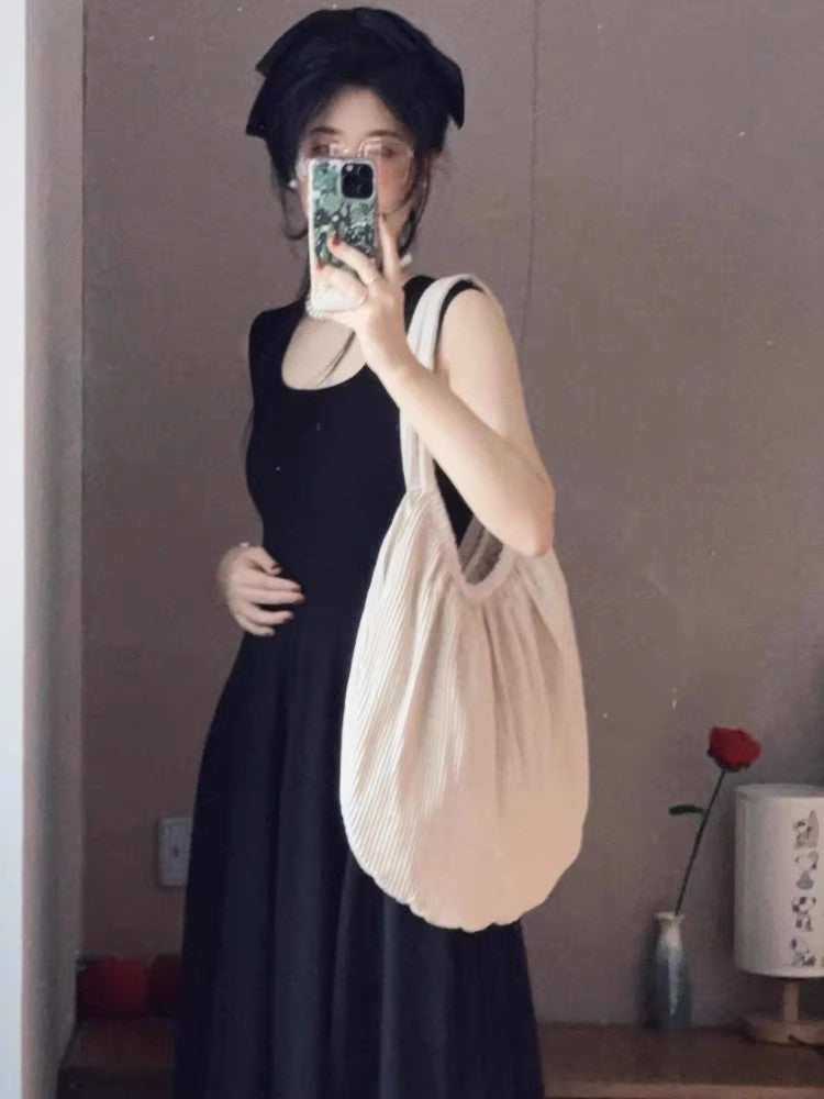 Niche Cotton Linen Pleated Texture Large Capacity Korean Simple Women's Messenger Bag