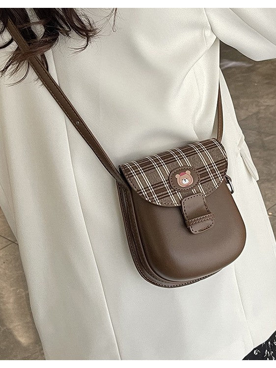 Women's Winter Preppy Style Retro Plaid Saddle Cute Bags