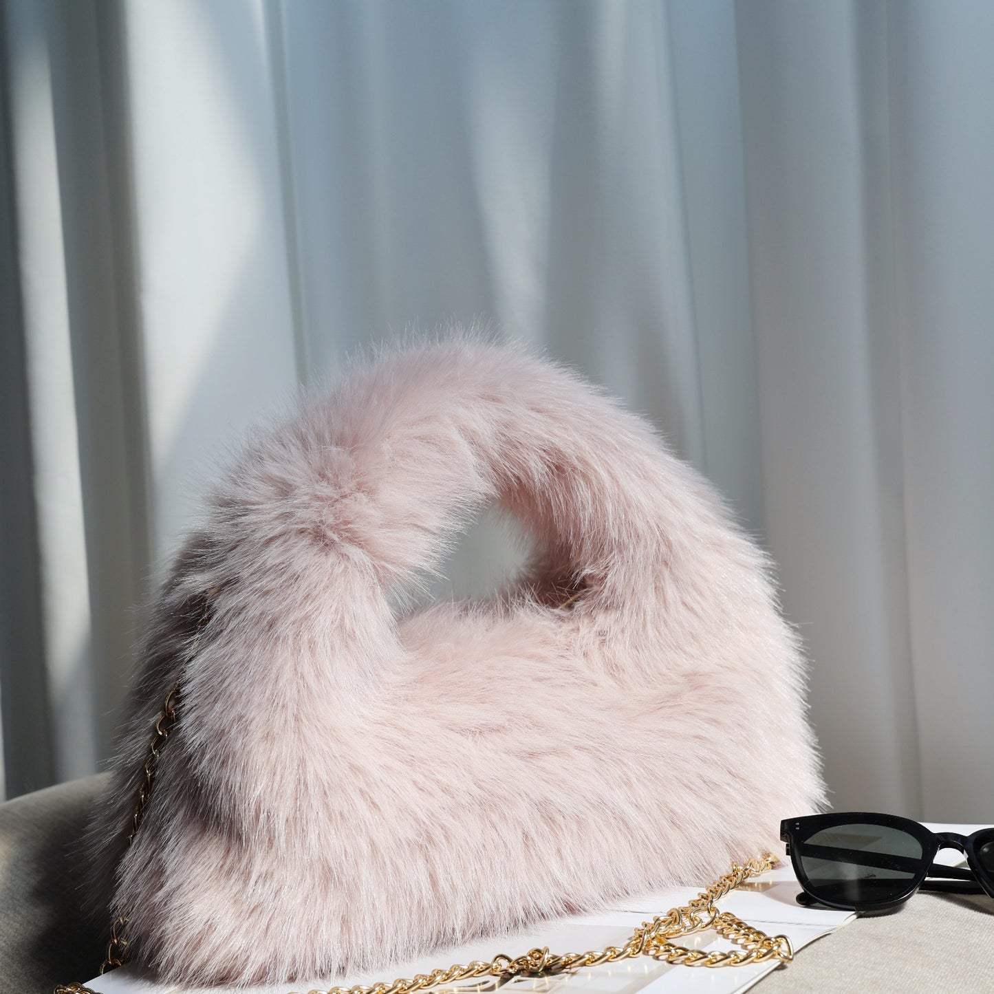 Korean Style Plush Imitation Fox Fur Large Women's Clutch