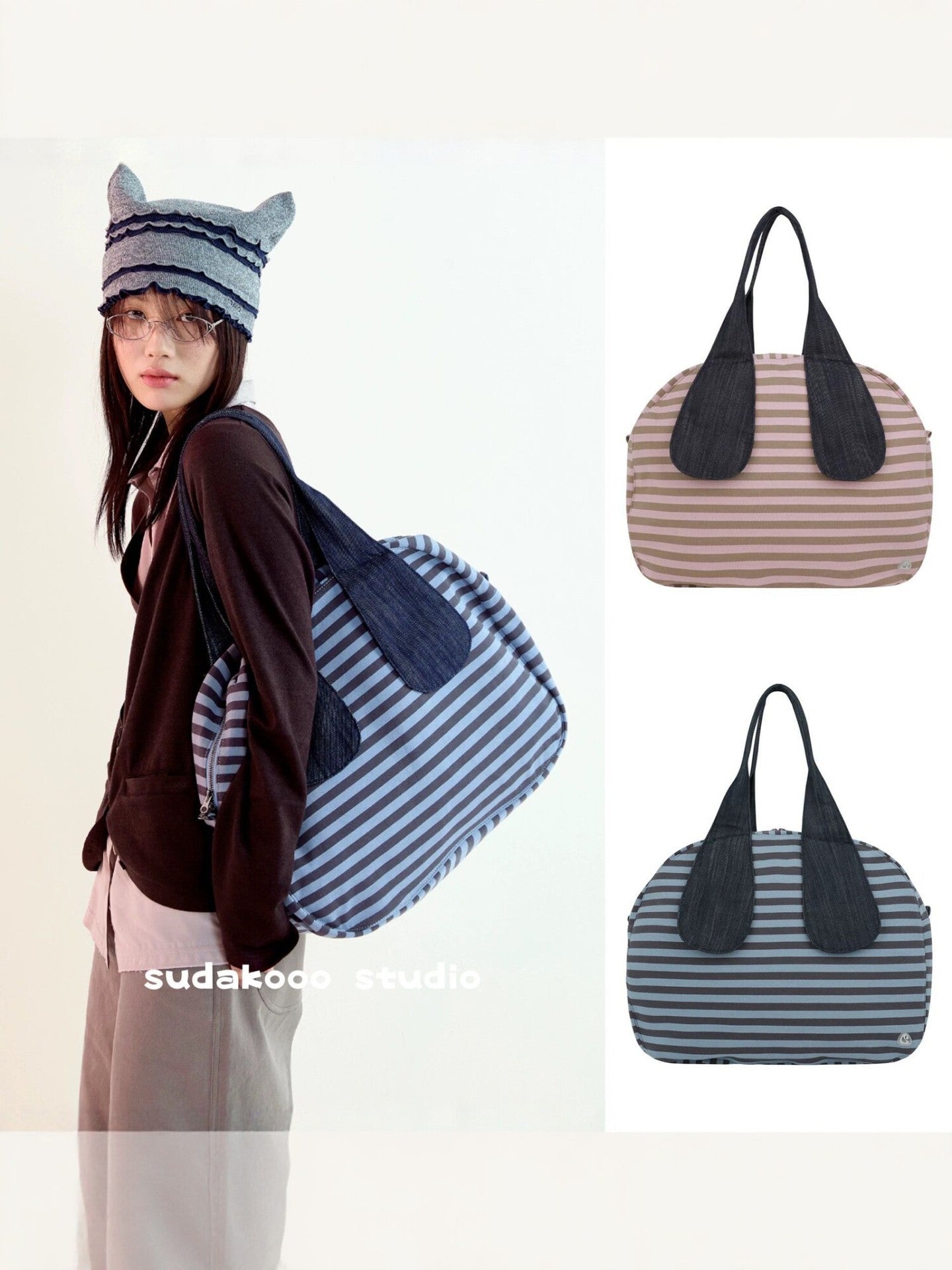 Slouchy Striped Large Capacity Waterproof Nylon Women's Shoulder Bag
