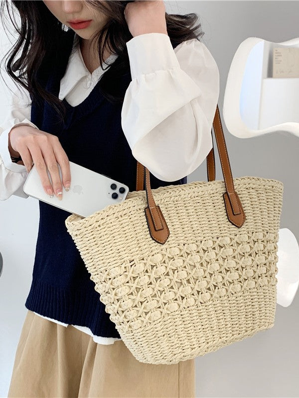 Women's Bohemian Style One Straw Rainbow Stripes Bags