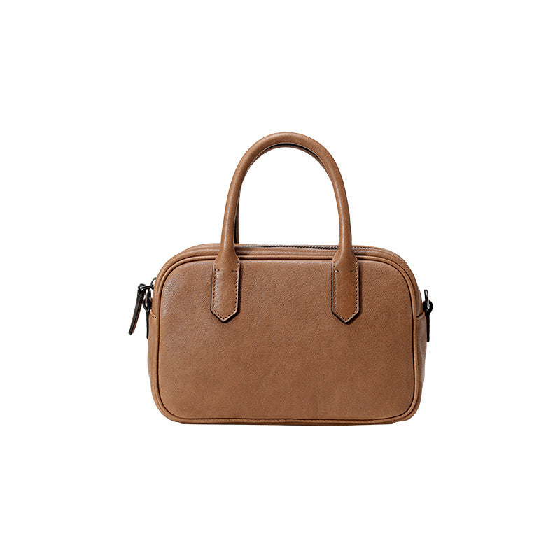 Women's Wide Vegetable Tanning Leather Versatile Bowling Small Square Bag