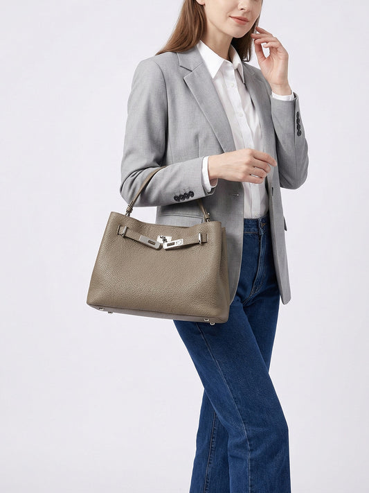 First Layer Cowhide Retro Lazy Barrel Practical Women's Leather Bag