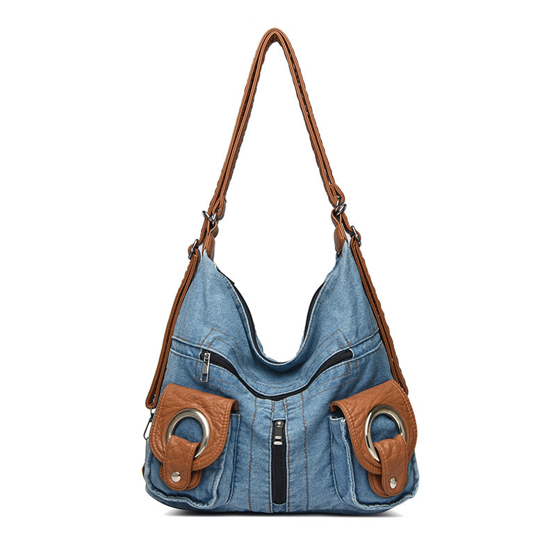 Women's Denim Niche Leisure Motorcycle Commuter Canvas Women's Shoulder Bag
