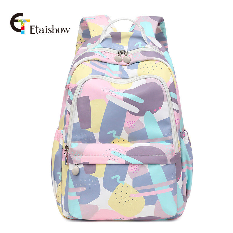 Women's Cat Printing Junior High Large Capacity Preppy Backpacks