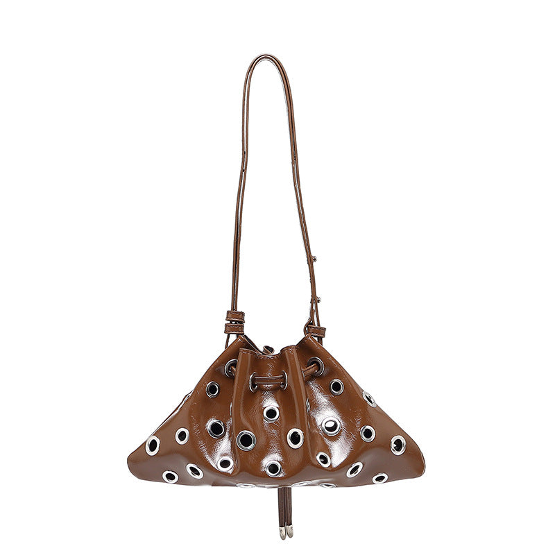 Women's Metal Rivet Hollow Eyelet Drawstring Women's Messenger Bag