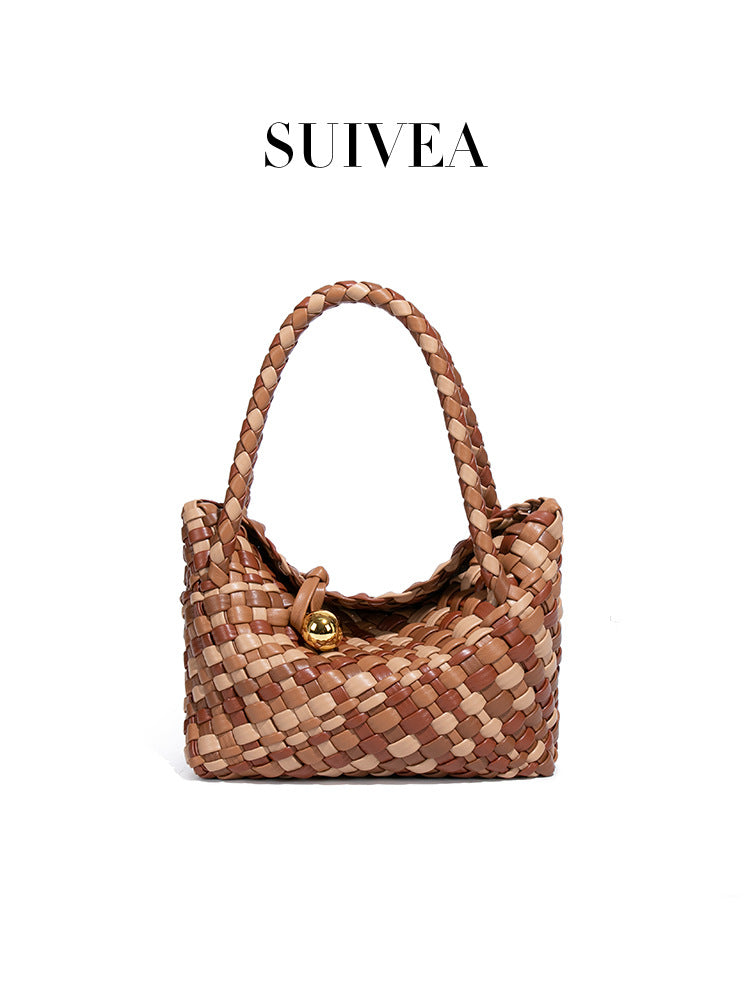 Woven Design Vegetable Basket Retro Contrast Women's Handbag