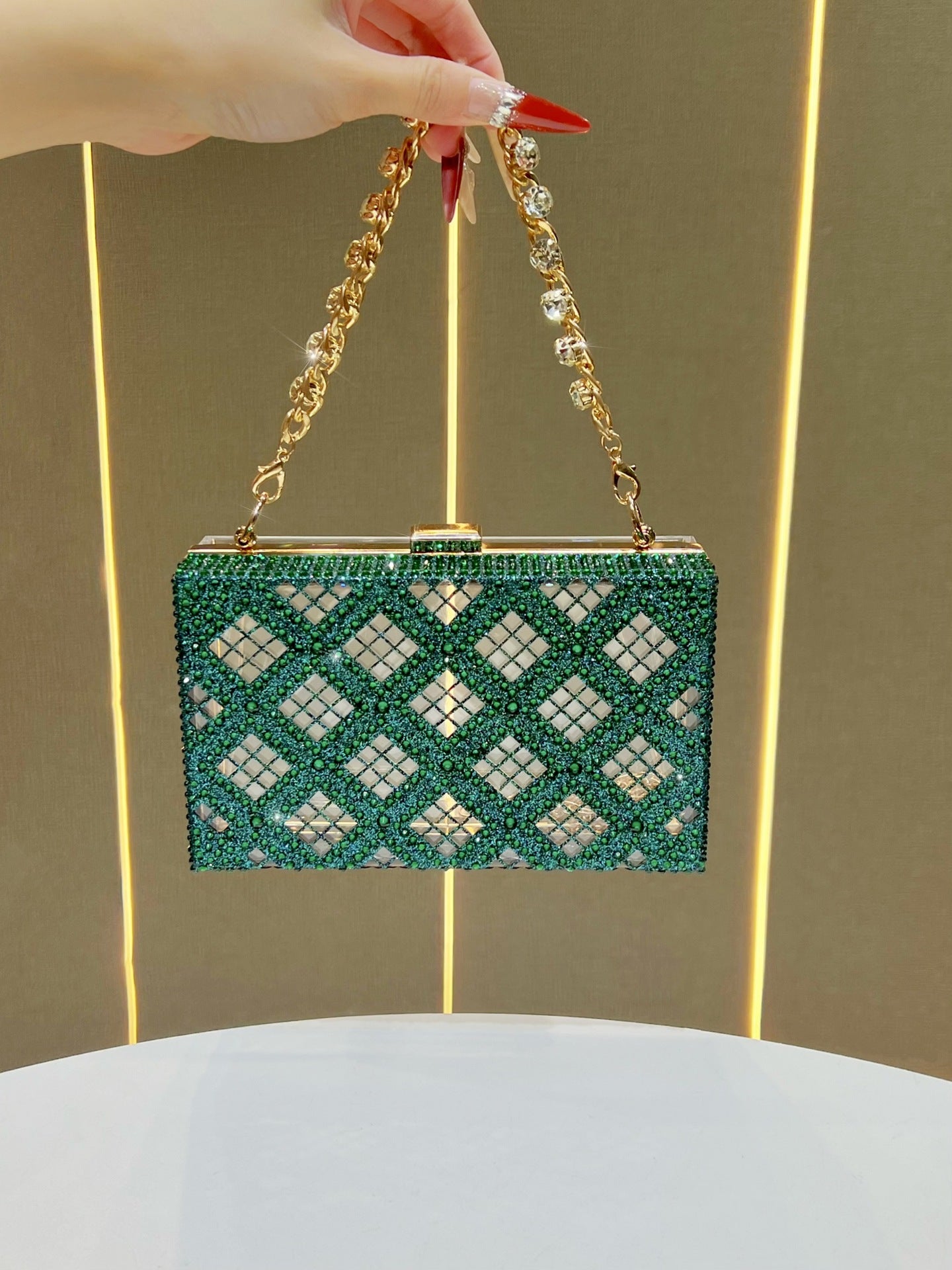 Women's Diamond High-grade Clutch Chain Transparent Dinner Bag