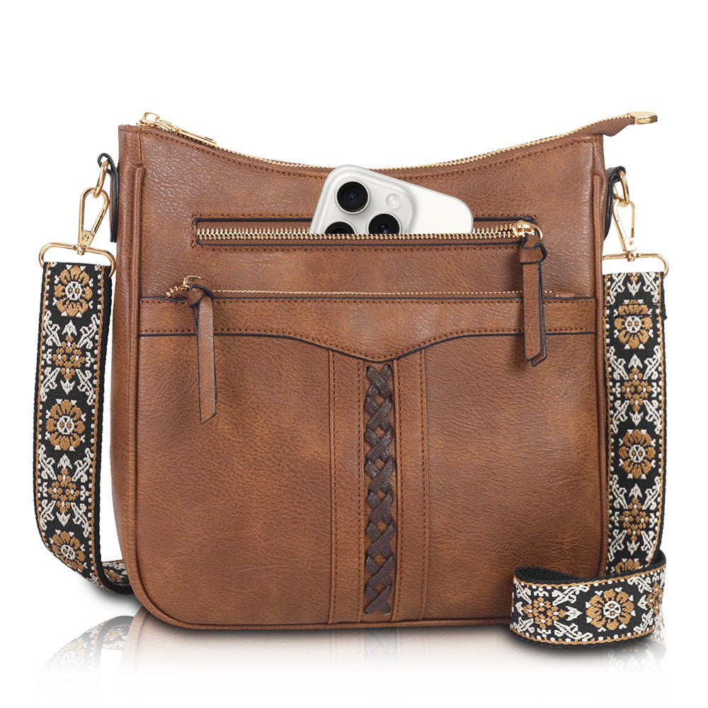 Women's Braid Rope Commuter Zipper Large Capacity Wide Women's Handbag