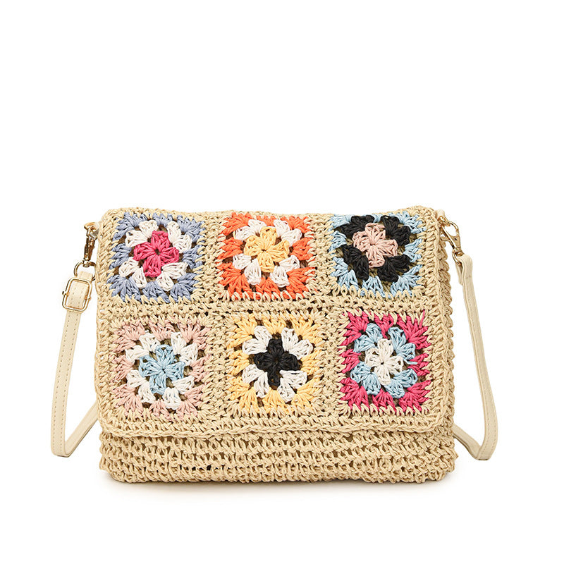 Women's Grandma Plaid Straw Ethnic Style Woven Women's Shoulder Bag