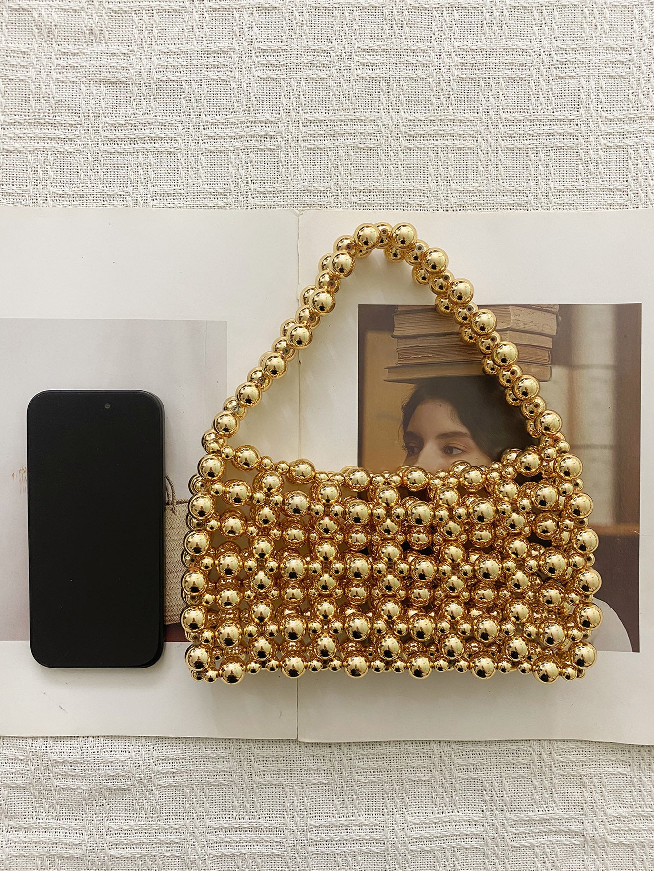 Women's Handmade Beaded Weave Imitation Pearl Retro Women's Handbag