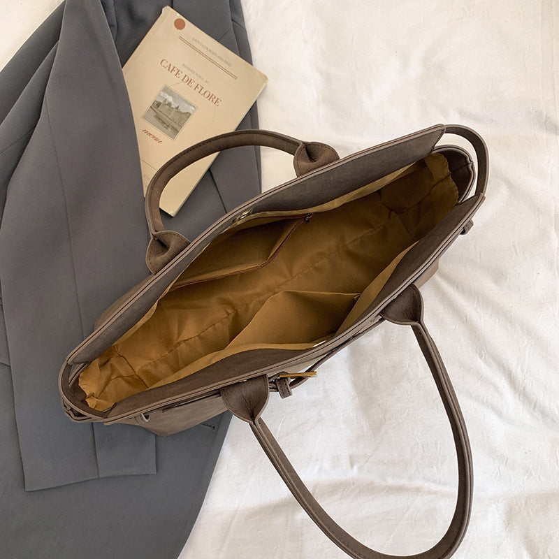 Women's Large Capacity Totes Retro Simple Versatile Niche Deerskin Shoulder Bags