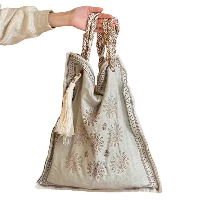 Style Linen Rope Shopping Cloth French Women's Shoulder Bag