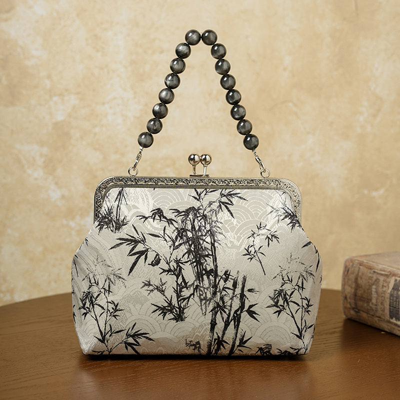 Ink Dyed Bamboo Pole Chinese Style Cheongsam Printed Women's Handbag