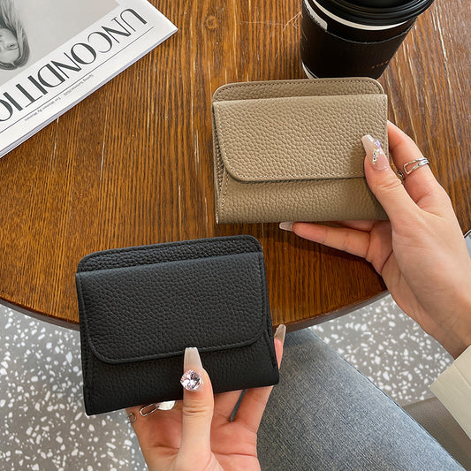 Women's First Layer Cowhide Thin Half Fold Short Compact Coin Purses