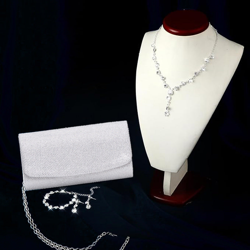 Bridal Luxury Suit Cold Sier Elegant Necklace Earring Bracelet Evening Bags