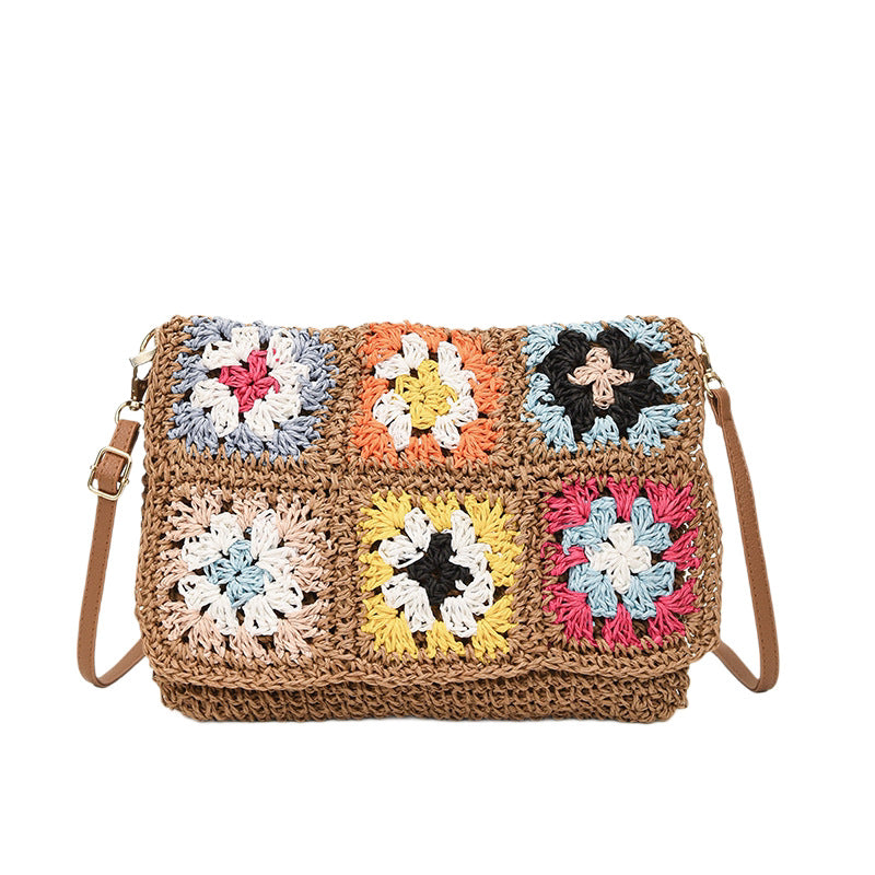 Women's Grandma Plaid Straw Ethnic Style Woven Women's Shoulder Bag