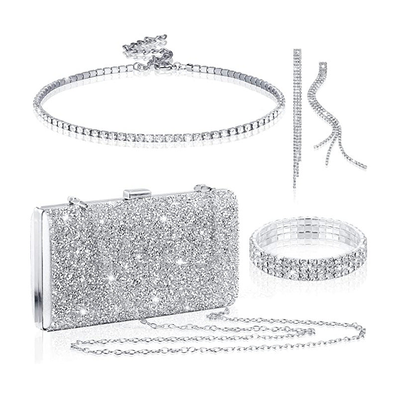 Bridal Rhinestone Necklace Tassel Eardrops Diamond Bracelet Dinner Bag