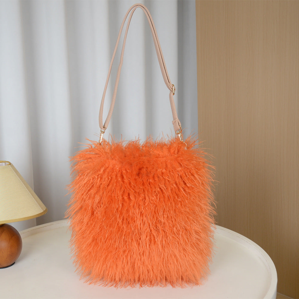Women's Plush Fashion Simple Imitation Tan Sheep Western Style Hand Women's Messenger Bag