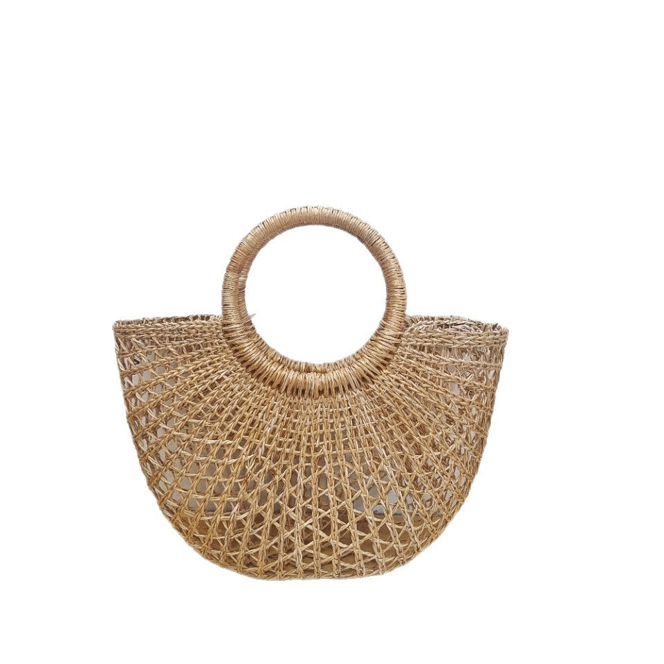 Women's Handmade Yellow Grass Hollow Woven Straw Women's Handbag