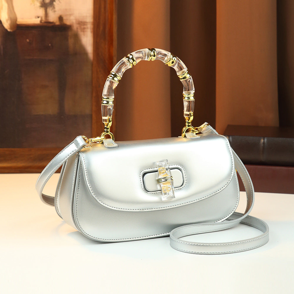Hand Holding Saddle Bamboo Joint Design Women's Handbag