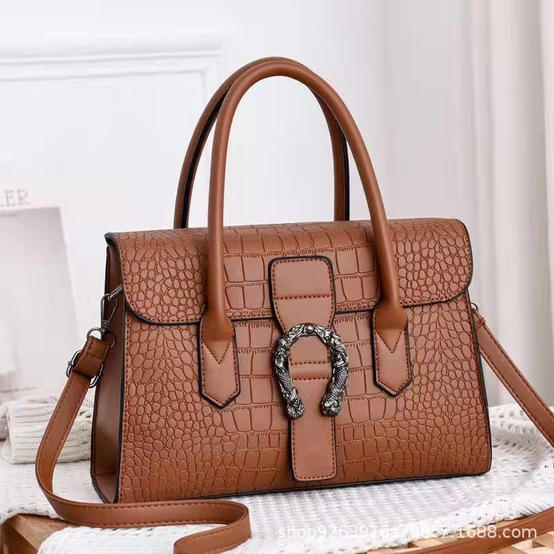 Elegant Women's Fashion Crocodile Pattern Big Women's Handbag