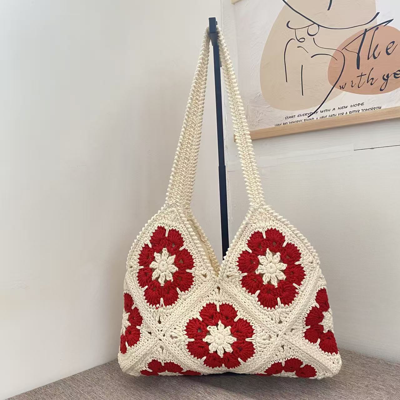 Hand-woven Vacation Style Stitching Flower Crochet Vintage Underarm Women's Handbag