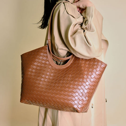 Brown Woven Embossed Fashion Large Capacity With Tote Bag