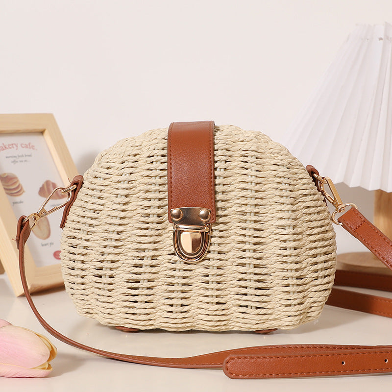 Straw Single Solid Color Woven Rattan Weave Seaside Vacation Women's Messenger Bag
