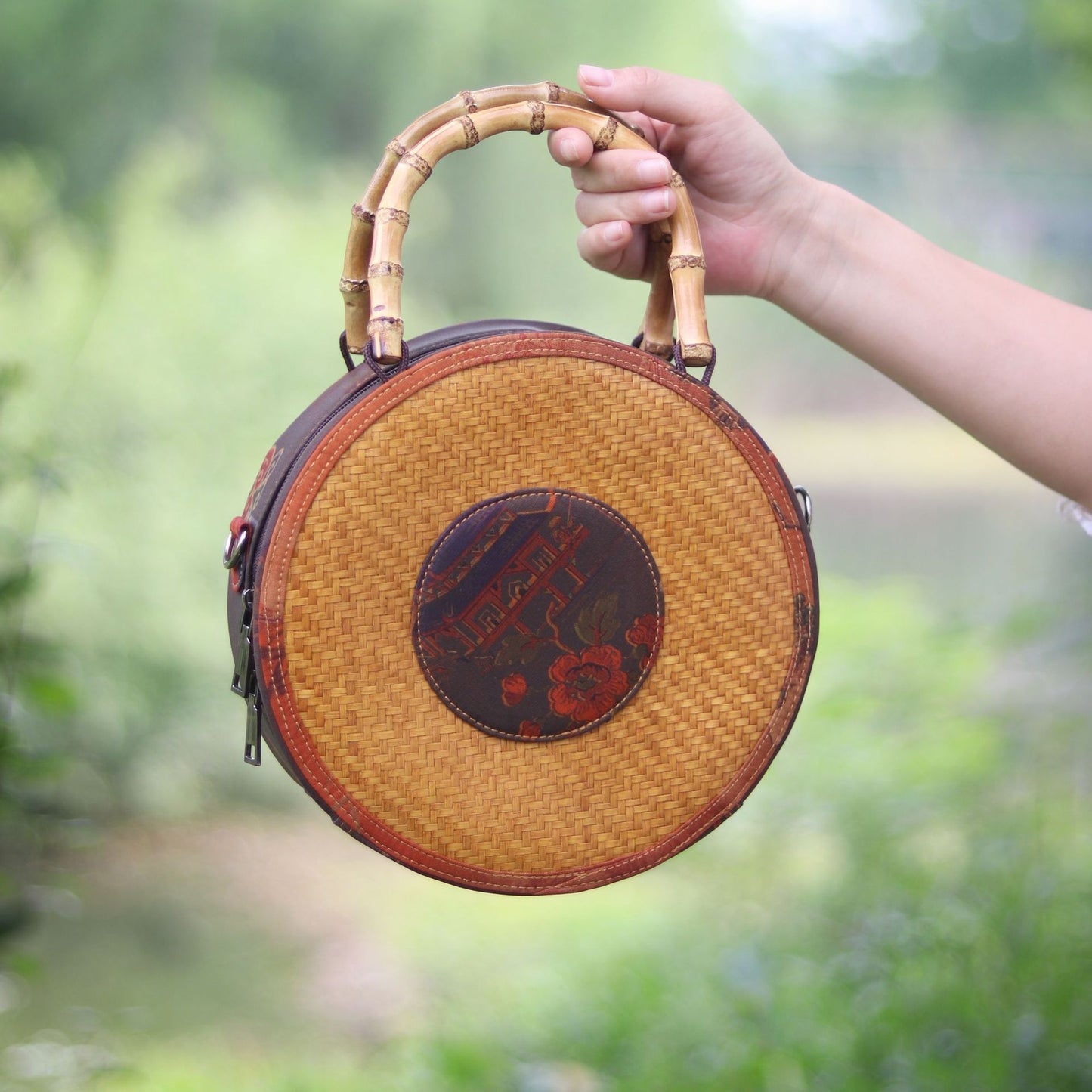 Chinese Style Yarn Fabric Bamboo Woven Cheongsam Match Ladies Bags