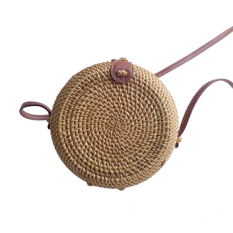Rattan Weave Mini Mori Style Basket Vintage Artistic Crafts Women's Shoulder Bag