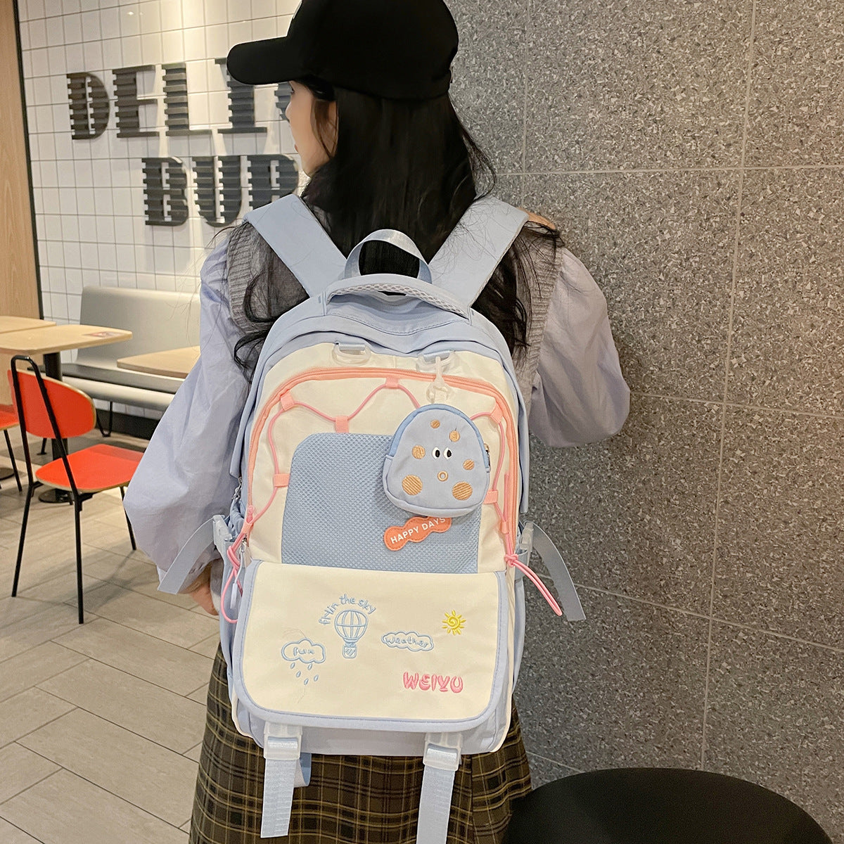 Macaron Contrast Color Lightweight Simple Burden College Student Schoolbag
