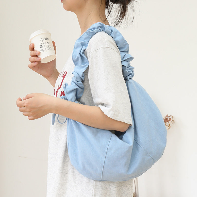 Women's Leisure Artistic Dumpling Fashion Pleated Mori Style Drawstring Women's Messenger Bag