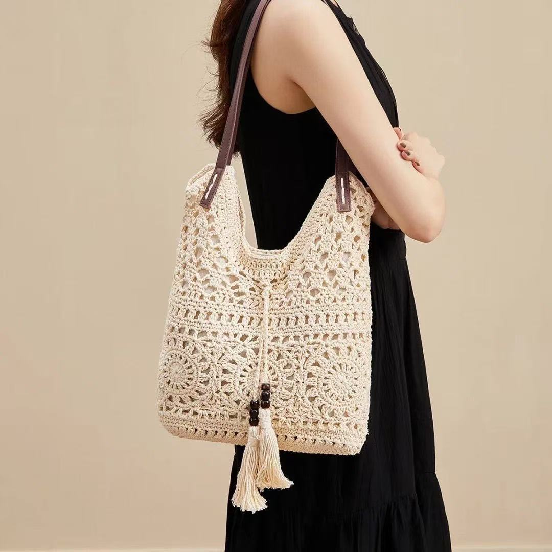 Women's Fashion Large Capacity Cotton Thread Woven Bags