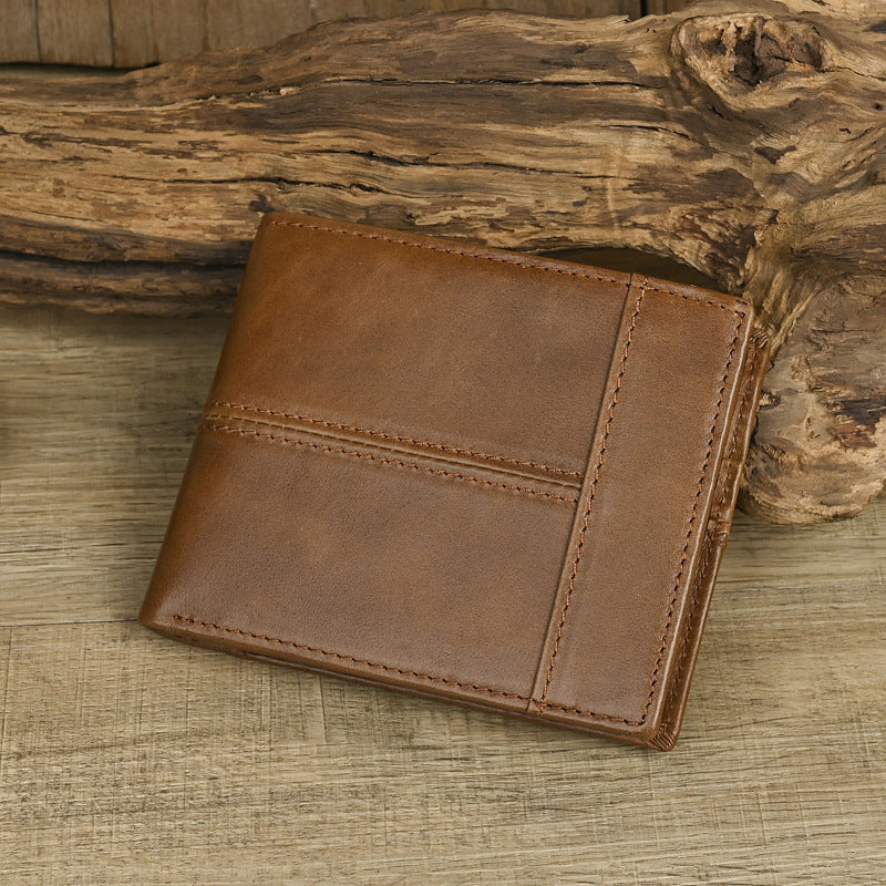 Men's Genuine Leather Short First Layer Cowhide Three-fold Men's Wallet