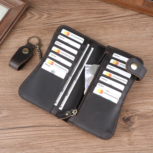 Swiping Iron Chain Crazy Horse Leather Retro Men's Wallet