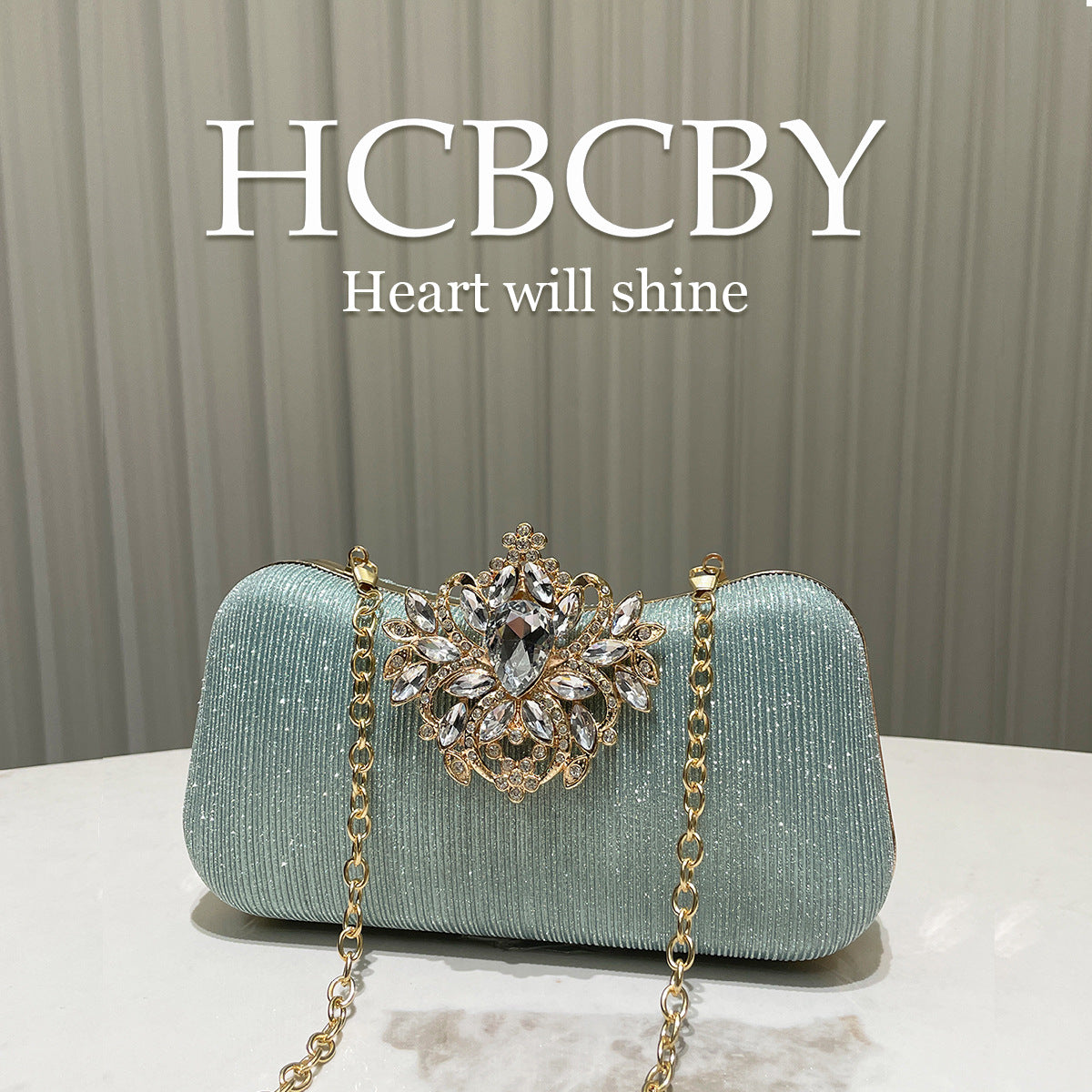 Women's Green Gorgeous Rhinestone Decorative Striped Clutch Fashion Elegant Box Dinner Bag