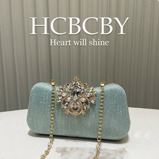 Women's Green Gorgeous Rhinestone Decorative Striped Clutch Fashion Elegant Box Dinner Bag
