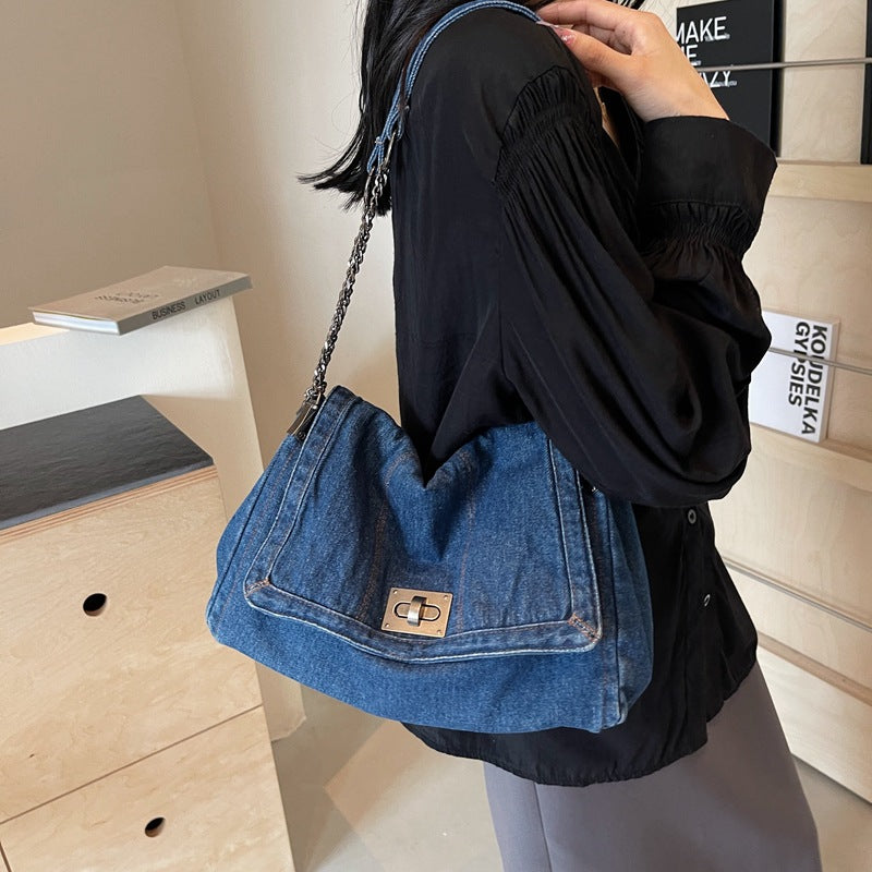 Women's Denim High-grade Chain Large Capacity Commuter Bags