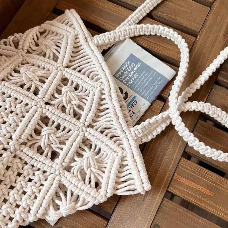 Retro Hollow Crocheted Woven Handmade Cotton Large Women's Shoulder Bag