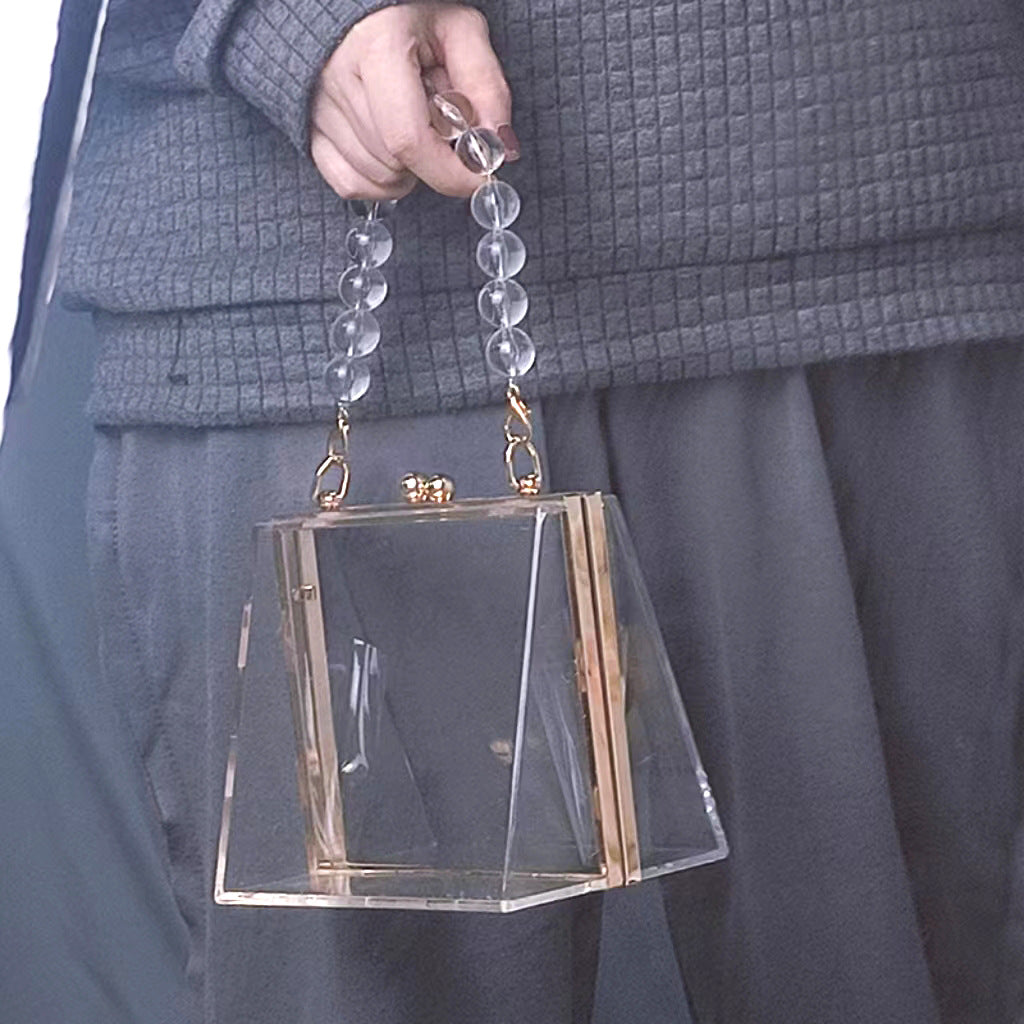 Women's Acrylic Transparent Trapezoidal Dinner Detachable Chain Handbags
