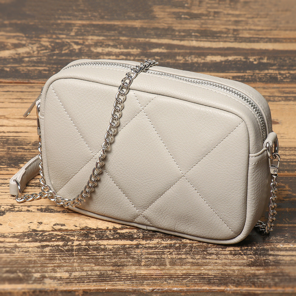 Women's Diamond Chain Top Layer Cowhide Leather Women's Shoulder Bag