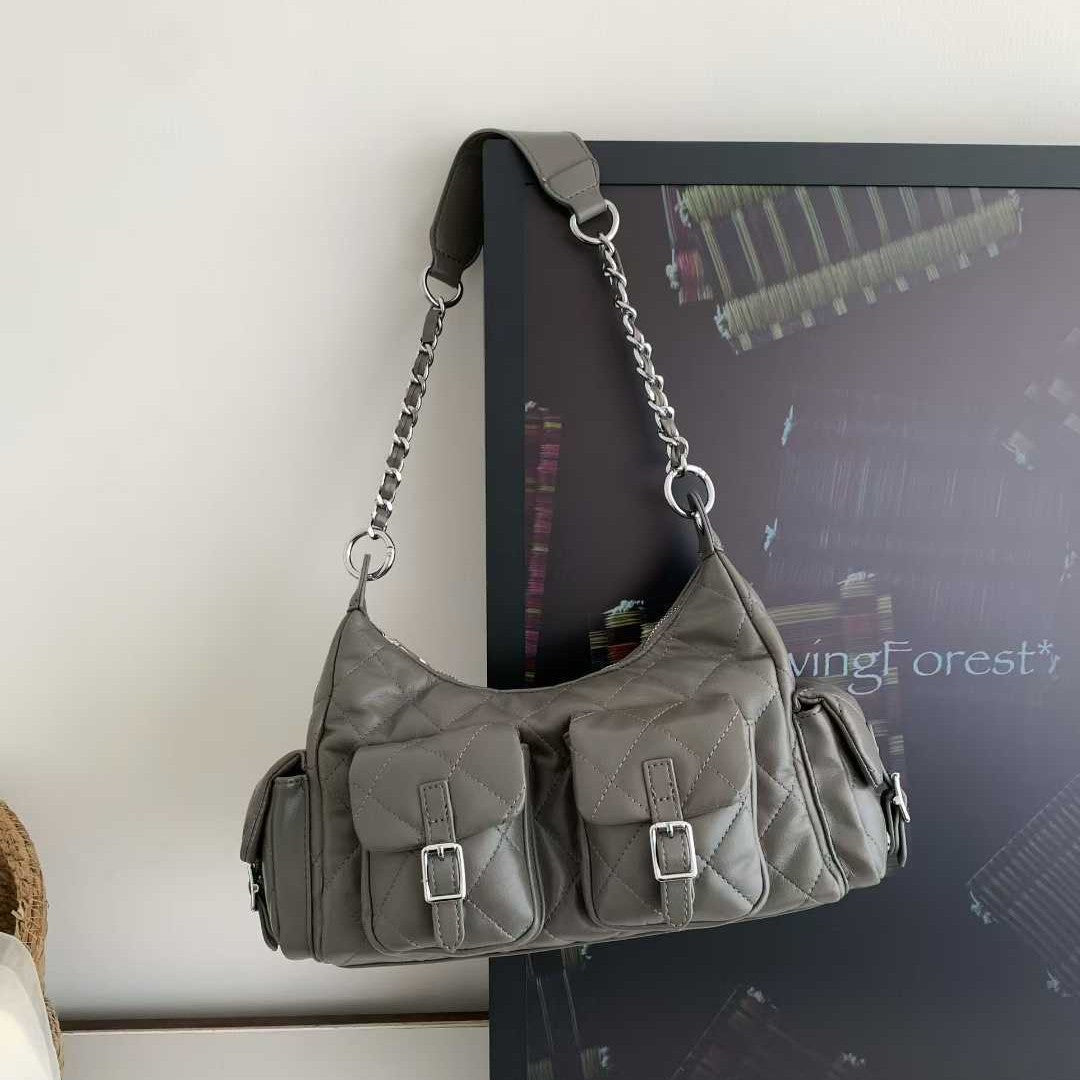 Rhombus Chain Fashionable High-grade Underarm Motorcycle Women's Shoulder Bag