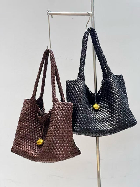 Women's Retro Golden Balls Hand-woven Large Capacity Textured Tote Bag