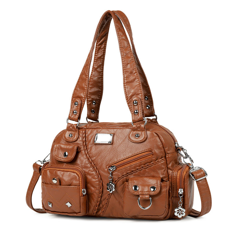 Women's Retro Soft Leather Motorcycle Trendy Women's Shoulder Bag