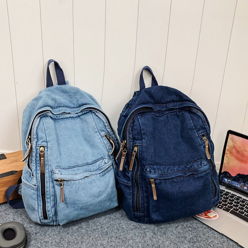 Women's & Men's Washed Cloth Style Large Capacity College Leisure Backpack
