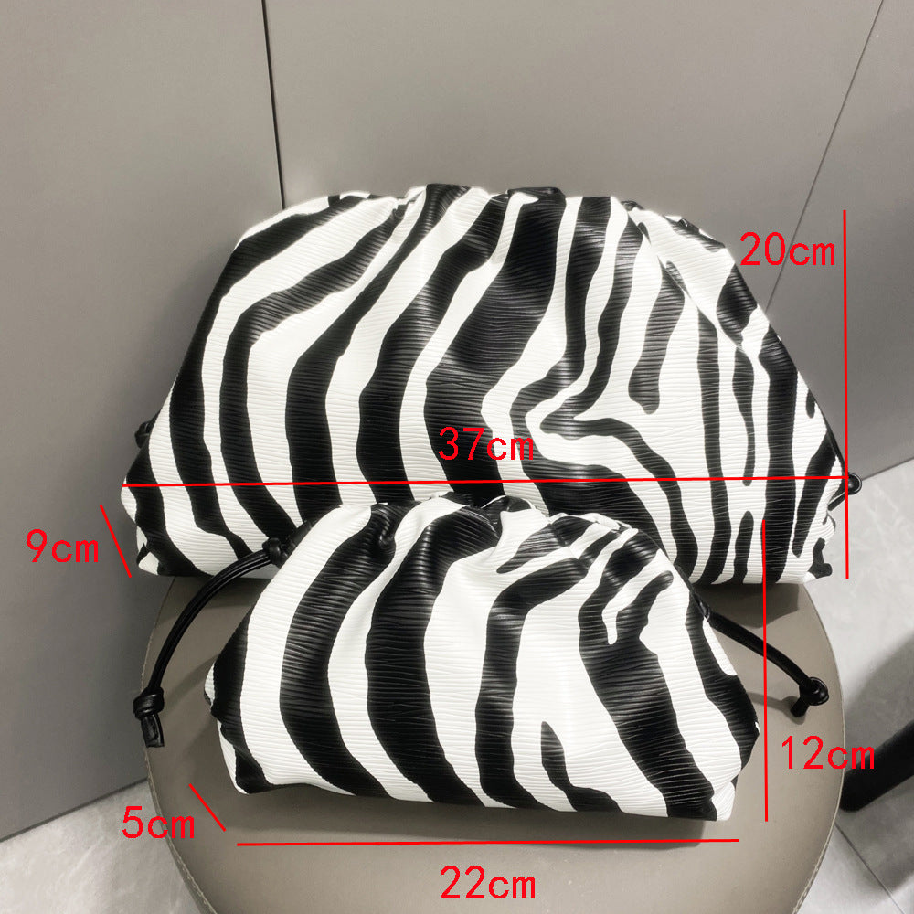 Women's Clutch Lady's Zebra Pattern Clip Cloud Shoulder Bags