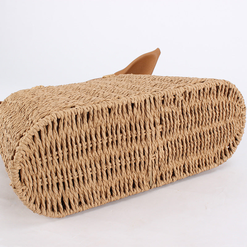 Oval Trapezoidal Frame Seaside Vacation Leisure Straw Women's Handbag